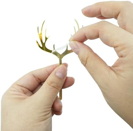 Saktopdeco 20 Counts Gold Plastic Deer Antler Cake Topper Glitter Silvery Christmas Reindeer Cupcake Toppers Picks for Themed Party Decor Supplies