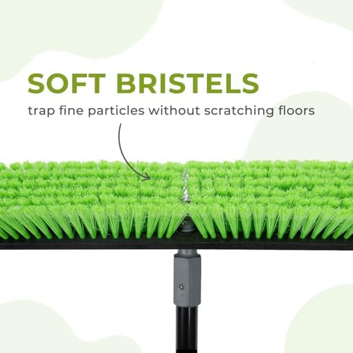 18” Indoor Shop and Garage Push Boom with Soft Bristles, Heavy Duty Brush Broom with 59” Long Handle for Commercial & Residental Floor Cleaning Sweeping