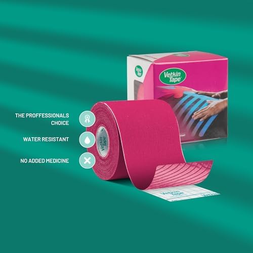VETKIN VetkinTape Canine & Equine Kinesiology Tape | Veterinary Medical Tape | Vet Wrap for Joint Support & Pet Care | Self Adhesive Bandage Wrap | Pink | 2.4in | (Pack of 1)