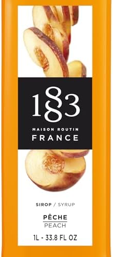 1883 Peach Syrup for Drinks, Made in France, 1 Liter Plastic Bottle