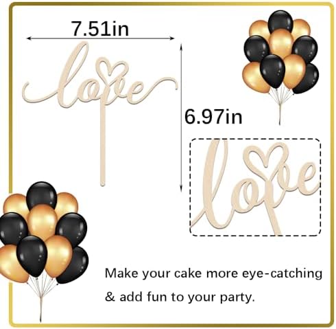 wood Love Cake Topper,Valentine's Day/Wedding Theme/Bridal Shower/Engagement Anniversary Party Decoration