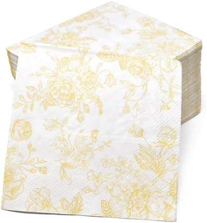 100 Yellow & White Floral Cocktail Beverage Napkins Disposable Paper Spring Flowers Dessert Napkin for Spring Flower Wedding Holiday Birthday Party Bridal & Baby Shower Tableware Party Supplies
