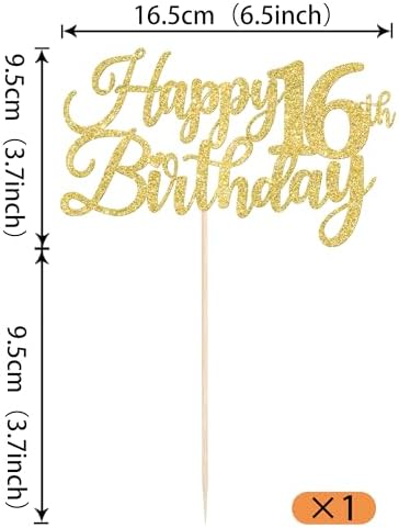 Rsstarxi 1 Pack Happy 16th Birthday Cake Topper Gold Glitter Cheers to 16 Years Hello 16 Fabulous Cake Pick for It's My 16 Birthday Theme Celebrate Party Cake Decorations Supplies
