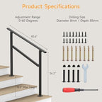 Hand Rails for Outdoor Steps, 2-5 Steps Wrought Iron Handrails for Outdoor Steps, Stair Railing for Porch, Home, Garden, Indoor, Staircase Handrails for Wooden, Cement, Brick, Marble (3 Steps)
