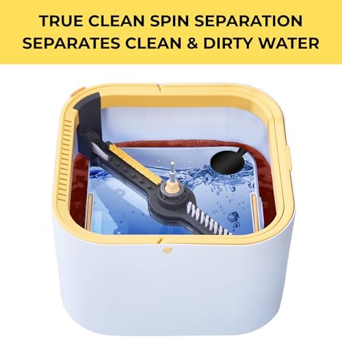 True & Tidy® TrueClean Spin Mop 2.0 w/Detachable Inner Bucket, Self Standing, Separates Clean and Dirty Water, Foldable Square Mop Head, Triple Jet Stream w/Hidden Brush, Replaceable 2pc Pads