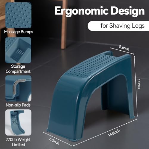 Shower Foot Rest for Shaving Legs, Non-Slip Pedicure Foot Rest, Shower Foots Step Stool for Shaving Legs, Plastic Sturdy Pedicure Stand - Blue