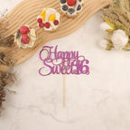 Happy Sweet 16 Cake Topper - Glitter Purple 16th Birthday Cake Decorations, Sixteen Year Old Cake Smash Decor, Happy Sweet 16 Sign Cake Top Photo Booth Props (Purple), S16-all