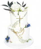 Gold Religious Cake Topper Set, 2 Piece Acrylic Cross Peace Dove Cake Side Decoration for Christening Baptism Communion Holy Theme Cake Charm Party Supplies