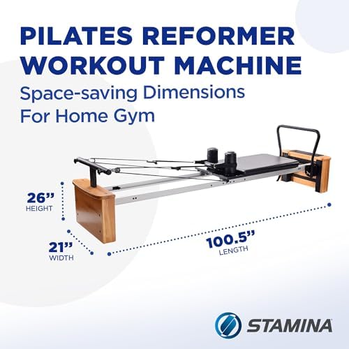 Stamina Products AeroPilates Board Reformer with Oak Wood Base – Studio Grade for Home Use with Cardio Rebounder, Adjustable Foot Bar, 4 Resistance Springs, and Workout DVD