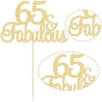 Gyufise 1Pcs 65 & Fabulous Cake Topper Gold Glitter Sixty Five and Fabulous Cake Toppers Happy 65th Birthday Cake Pick for 65th Wedding Anniversary Birthday Party Cake Decorations Supplies