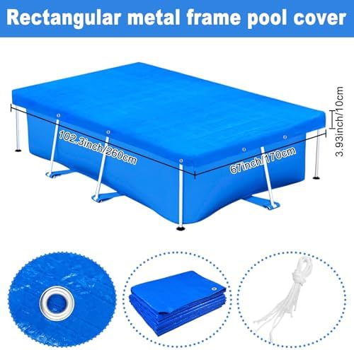 102 x 63 in Rectangular Pool Cover for Frame Above Ground Pool Cover 102" X63" Rectangle Frame Swimming Pool Cover for Heavy Duty Pool Cover Protector for Garden Swimming Pool Cover