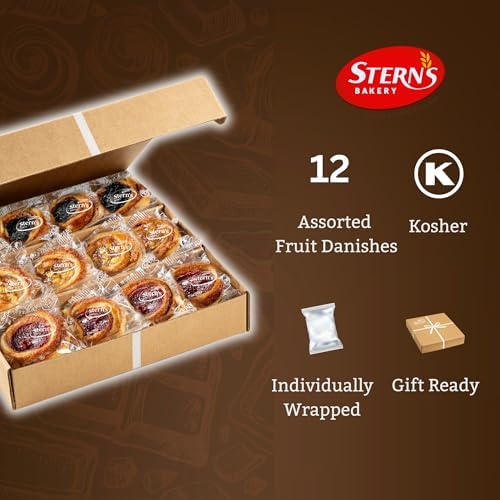 STERN'S BAKERY Fruit Danish Pastry [12 Count] | ASSORTED Fruit Filled Cinnamon Buns for Thanksgiving Gifts, Christmas Food Gifts | Delicous Breakfast Pastries | Kosher, Dairy Free & Nut Free