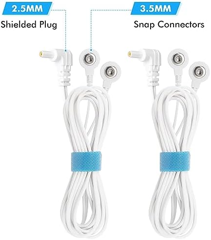 Belifu Shielded Replacement Electrode Wires 2.35mm Tens Replacement Lead Wires Standard Connection Snap 3.5mm Cable for Tens EMS Muscle Stimulator (2 Pack)
