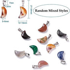 FASHEWELRY 50Pcs Crescent Moon Shaped Stone Pendants Assorted Gemstone Mixed Necklace Charms Tiny Healing Crystal Quartz Chakra Reiki Gemstone Charms for Necklace Jewelry Making Hole: 2x7mm