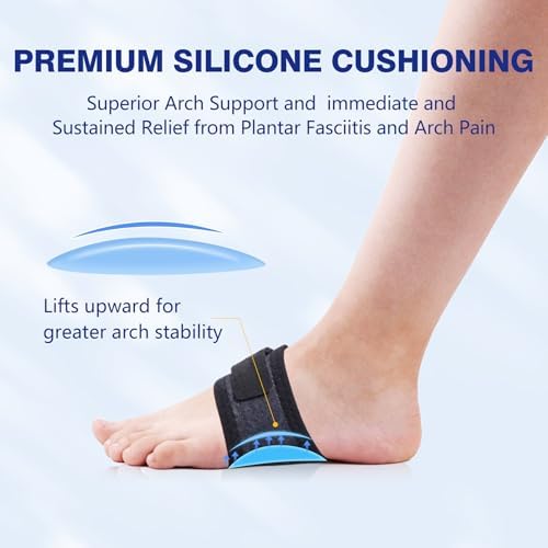 Cozyhealth Foot Arch Support Brace (1 Pair) with Gel Pads- Wrap Corrector for Flat Foot, Adjustable Plantar Fasciitis Sleeve Strap for Pain Relief, Fallen Arches, Flat Feet High and Fallen Arch Unisex