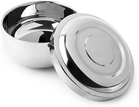QSHAVE Stainless Steel Shaving Bowl with Lid 4 Inch Diameter Large Deep Size Chrome Plated Shinning Finish