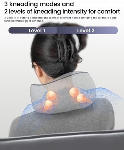 CILI Cordless Neck Massager Pillow with Heat, Shiatsu Neck Massager for Pain Relief Deep Tissue,Heated Massage Pillow for Travel,3 Adjustable Intensity, Mothers Day Gifts