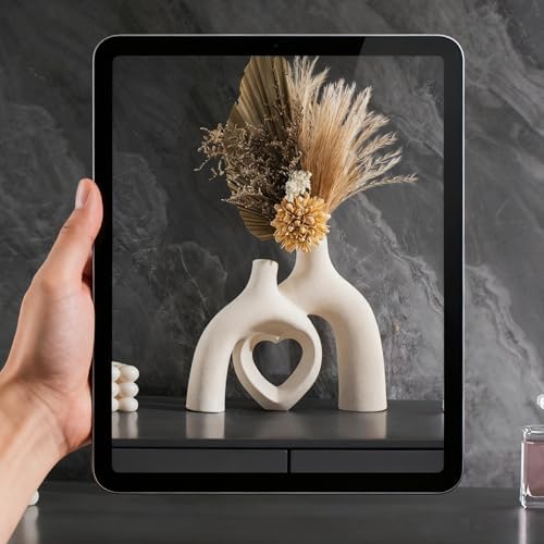 Lvases Modern Ceramic Vase, Snuggle Heart-Shaped Abstract Sculpture Vases, Minimalist Boho Home Decor for Living Room Shelf & Table Centerpiece Decorative Vase (Milky White)
