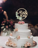 Mr & Mrs Cake Topper - Wedding Anniversary Cake Toppers in Wood Rustic Wedding Decorations,Bride and Groom Cake Toppers Greeny Engagement Sign