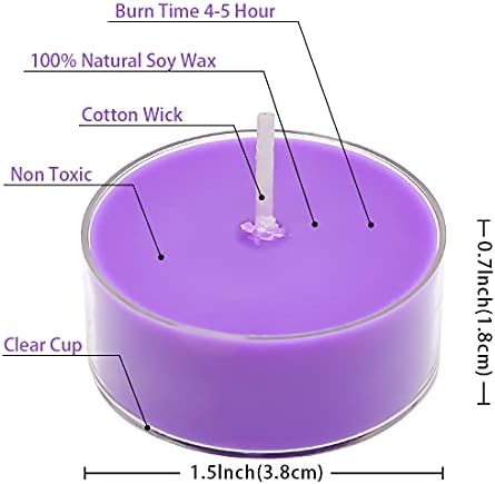 DEYBBY Scented Soy Wax Tealight Candles Bulk, Lavender Aromatherapy Candle for Stress Relief, Clear Cup Long Lasting, for for Relaxation, Spa and Bath|Pack of 12