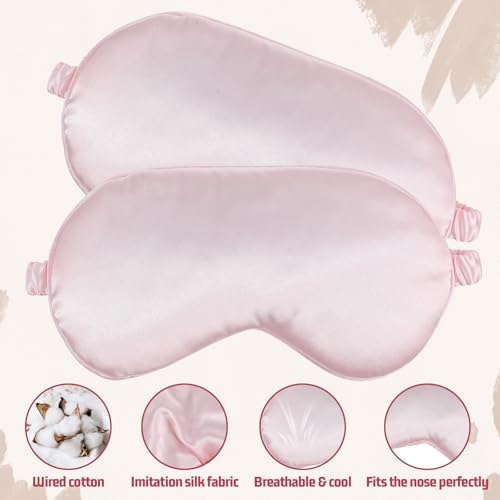 2 Pcs Satin Sleep Mask, Pink Silk Eye Mask for Sleeping Breathable Blindfold with Elastic Strap Soft Eye Cover for Women Men Travel Nap