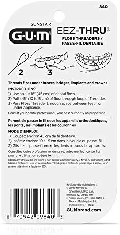 GUM EEZ-Thru Floss Threaders, Dental Flossers for Braces, Bridges, & Implants