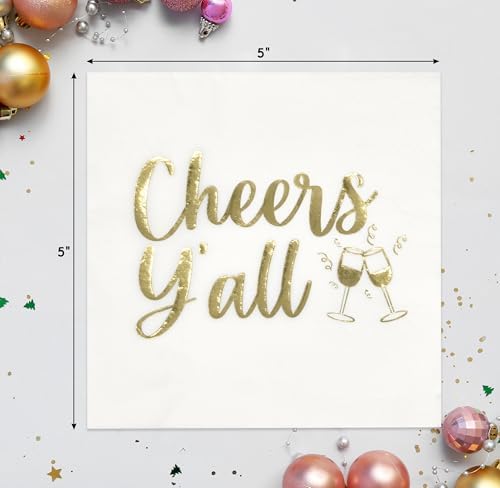 Gift Boutique - 100 Count Cheers Y'all Cocktail Beverage Napkins Holiday Disposable Paper Napkin New Year's Eve Dessert Napkins for Home, Dinner, Bridal Shower, Tableware Party Supplies Decor