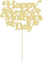 1Pcs Happy Mother's Day Cake Topper Glitter Best Mom Ever Cake Picks Flower Mom Cake Decorations for Happy Mother's Day Birthday Party Cake Decorations Supplies Gold