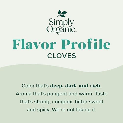 Simply Organic Ground Cloves 2.82 Ounce Jar, Pure Organic Ground Cloves, Kosher, Pungent Warm Aroma, Bittersweet & Spicy