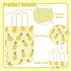 JarThenaAMCS 24Pcs Pineapple Paper Gift Bags Hawaiian Summer Fruit Candy Goodie Treat Bags with Handles Reusable Yellow Grocery Shopping Bag for Luau Birthday Party Supplies