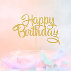 Gold Happy Birthday Cake Topper - Gold Glitter Cake Topper Decoration ，Photo Booth Props Cake Smash Decoration Supplies