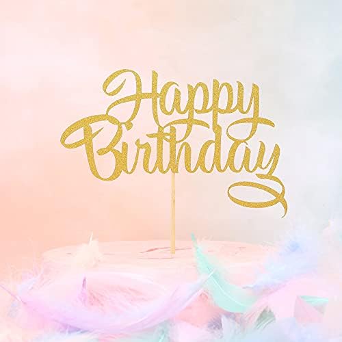 Gold Happy Birthday Cake Topper - Gold Glitter Cake Topper Decoration ，Photo Booth Props Cake Smash Decoration Supplies