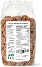 Organic Farro Farfalle Pasta, 1.1 lb (Pack of 1) – Italian Whole Wheat and Non-GMO Bow-tie Pasta, Single Ingredient. No Additives. Ancient Grain. Good Source of Plant Based Protein and Fiber. Vegan