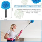 9 Pieces Twist on Cobweb Duster Bulk for Cleaning Company Cleaning Spider Web Remover Brush Cobweb Duster Head Attachment Fits Standard Threaded Poles, No Pole, Medium Stiff Bristles, Blue