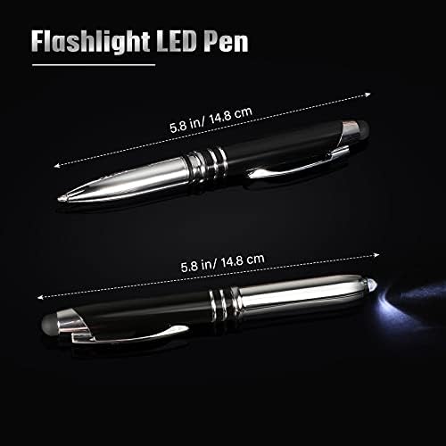 Zonon 15 Pieces LED Ballpoint Pen with Stylus Tip, Multi-Function Capacitive Pen with LED Flashlight, 1.0 mm Black Ink Metal Ballpoint for Touch Screens, 3 in 1 Stylus(Delicate Colors)