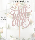 Half Way To One Cake Topper - Rose Gold Glitter 6 Months Birthday Decorations Supplies - Half Birthday Decorations Baby Girl, for Baby Shower/Gender Reveal Party/Baby Party Photo Booth Props