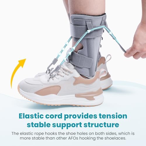 AFO Foot Drop Brace Splint, Adjustable Drop Foot Up Ankle Support for Walking with Shoes, Improve Walking Gait, Fits Right & Left, Women and Men - Gray