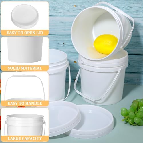 SHENLIU 10 Pack White Plastic Bucket with Handle and Lid Food Storage Bucket Containers All Purpose Pail for Multipurpose Paint Water Art Crafts Projects Garage Organization Storage Fish Water (2 Qt)