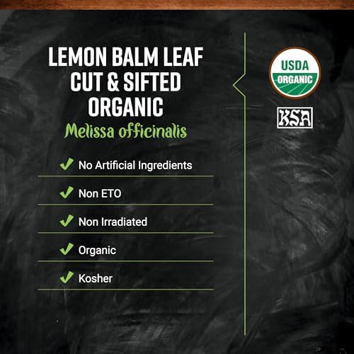 Frontier Co-op Organic Lemon Balm Leaf, Cut and Sifted, Kosher, Bulk Bag - Dried Lemon Balm Herb Loose Leaf Tea - Melissa Tea, Toronjil | 16 Ounce (Pack of 1)