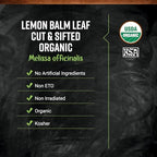 Frontier Co-op Organic Lemon Balm Leaf, Cut and Sifted, Kosher, Bulk Bag - Dried Lemon Balm Herb Loose Leaf Tea - Melissa Tea, Toronjil | 16 Ounce (Pack of 1)