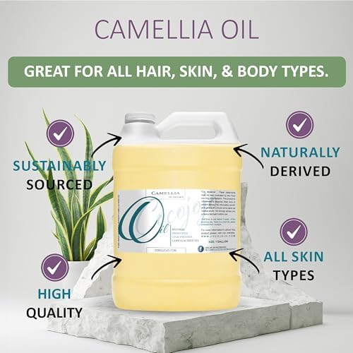 Dr Joe Lab Camellia Seed Oil 128 oz Pure Natural Cold Pressed Unrefined Extra Virgin Camellia Oil 1 Gallon - for Hair Skin Body Nails and Beard - Moisturizing, Soothing, Hydrating, & Nourishing
