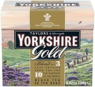 Yorkshire Tea, Gold, Pillow Tea Bags, 80 Count (Pack of 5), Premium Blend, Rich, Smooth, and Satisfying, Classic British Breakfast Blend, Caffeinated, Enjoy Hot or Iced, 80 Teabags