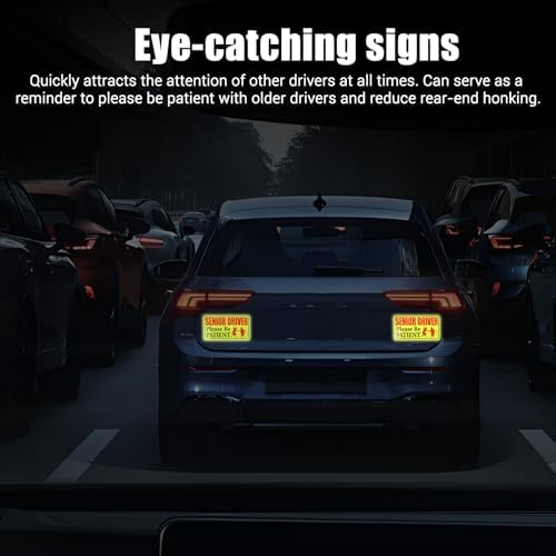Hovom 2PCS Senior Driver Magnet for Car, Reflective Elderly Driver Car Magnet Warning Safety Sign, Please Be Patient Magnetic Sticker for Seniors, Old People Gag Gifts for Grandma Grandpa (2PCS)