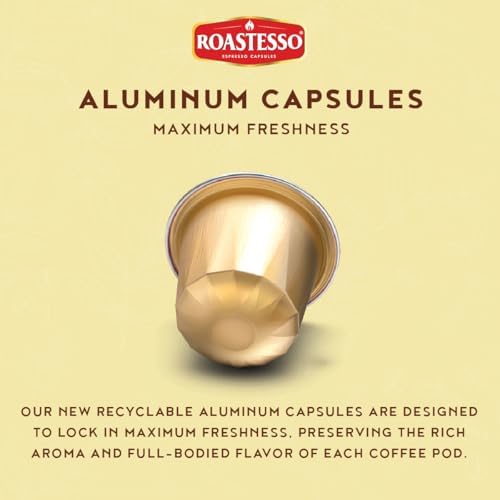 Roastesso, Aluminum Espresso Capsules, French Vanilla Natural Flavored Coffee, Compatible with Nespresso Original Machines, Medium Roast Intensity 7, Recyclable Coffee Pods, Packed in USA (40 Count)