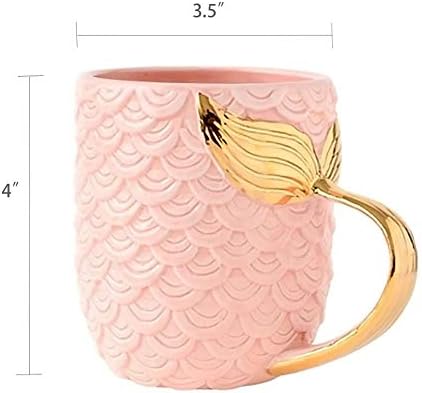 ZaH 15 oz Mermaid Mug Ceramic Coffee Mugs Big Cute Cups Cappuccino Teacup Birthday Bridal Shower Engagement Wedding Gifts Soup Mug for Men Women Kids Girls Boys (Gold Handle Pink Mermaid Tail)
