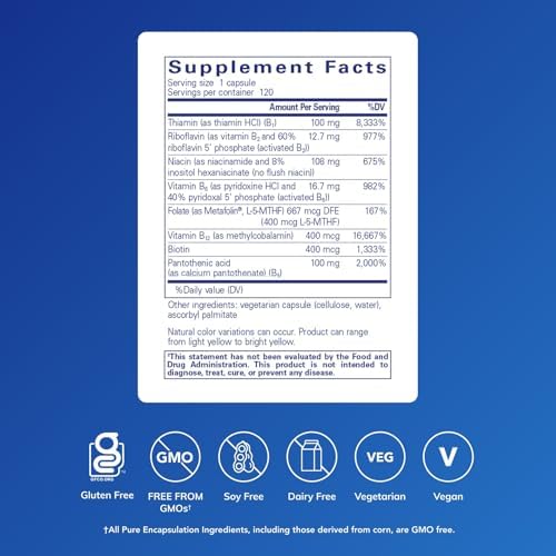 Pure Encapsulations B-Complex Plus - B Vitamins Supplement to Support Neurological Health, Cardiovascular Health, Energy Levels & Nervous System Support* - with Vitamin B12 & More - 120 Capsules