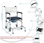 4 in 1 Rolling Bedside Commode Chair with Wheels for Elderly, Shower Chair with Handles, Adjustable Height Raised Toilet Seat for Seniors,Disabled and Pregnant Holds Up to 350 lbs (Black)