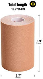 3 Pack Kinesiology Tape, 4in x 5.5yd Water Resistant Muscle Support Adhesive Sport Tape for Pain Relief, Latex Free Cotton Elastic Athletic Tape for Joints, Knee, Ankle, Shoulder, Wrist