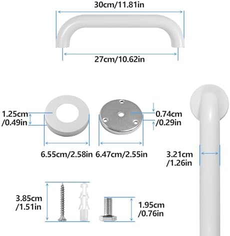 Shower Grab Bar, 2 Pack 12 Inch White Bathroom Safety Bar, 1.25" Diameter 304 Stainless Steel Grab Bars for Bathtubs and Showers, Handicap Shower Grab Bar for Seniors Elderly