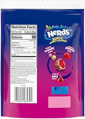 NERDS Juicy Gummy Clusters, Strawberry Punch, Juicy and Gummy Candy, 1 Stand Up Bag, for Snacking and Sharing, 7.15 oz